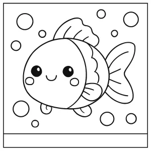 Roztomilá kawaii rybka s bublinkami - omalovánka na vyfarbenie pre deti