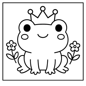 Omalovánka – coloring page s kawaii žabkou a korunkou na vyfarbenie