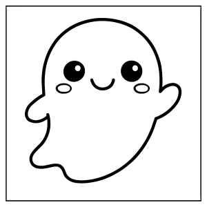 Kawaii duch s úsmevom omalovánka – roztomilý duch coloring page na vyfarbenie zdarma