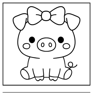 Kawaii prasiatko s mašličkou omalovánka – roztomilá coloring page na vyfarbenie zdarma pre deti