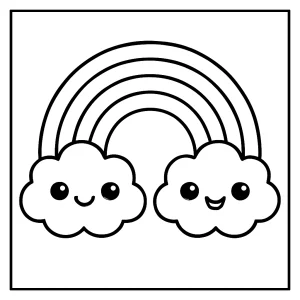 Kawaii dúha s obláčikmi omalovánka – coloring page na vyfarbenie pre deti