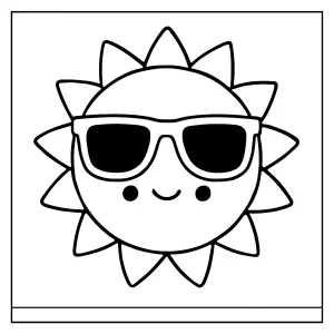 Kawaii slniečko s okuliarmi omalovánka – coloring page na vytlačenie zdarma