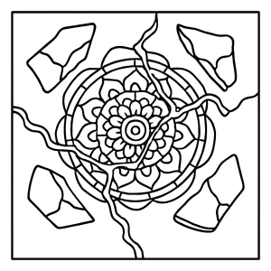 Kintsugi mandala – omalovánka na vyfarbenie zdarma, zlaté praskliny v keramike