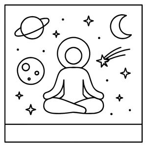 Minimalistický vesmír zen omalovánka – coloring page s jednoduchými kozmickými obrysmi na vyfarbenie