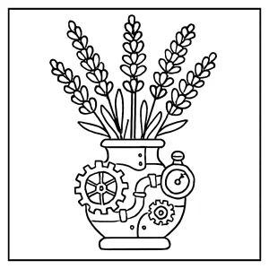 Levanduľová steampunk váza omalovánka – coloring page na vyfarbenie