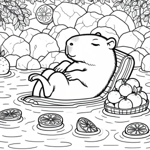 Kapibara v citrusových kúpeľoch, omalovánka na vytlačenie – coloring page pre deti