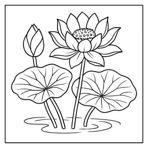 Lotus vintage botanická omalovánka – coloring page s historickou ilustráciou kvetu lotosu na vymaľovanie