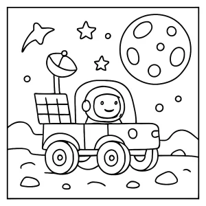 Lunárny rover coloring page – omaľovánka vesmírneho vozidla pre deti na vytlačenie