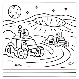 Omalovánka s pretekom mesačných roverov okolo Shackletonovho krátera na vyfarbenie - coloring page pre deti
