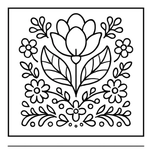 Magnóliový folklórny motív – omalovánka, coloring page na vyfarbenie s tradičným slovenským vzorom