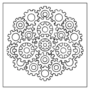 Mandala z ozubených kolies - omalovánka na vyfarbenie pre deti a dospelých