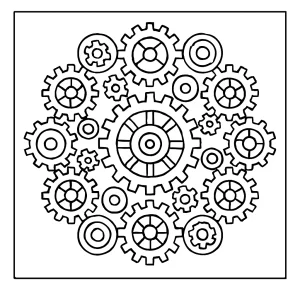 Mandala z ozubených kolies – omalovánka, technická coloring page na vyfarbenie