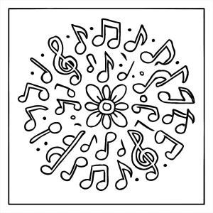 Mandala z hudobných nôt omalovánka – coloring page na vytlačenie pre deti a dospelých