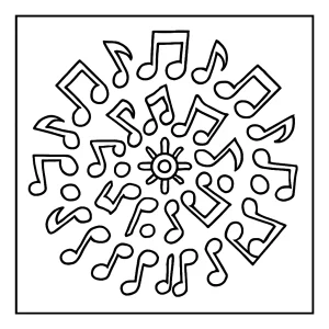 Mandala z hudobných nôt omalovánka – detailná coloring page zdarma na vyfarbenie