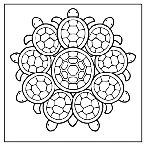 Mandala z korytnačích pancierov – omalovánka na vytlačenie, coloring page pre deti aj dospelých