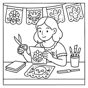 Mexické papel picado dielňa omaľovánka – coloring page s mexickými papierovými ozdobami na vyfarbenie