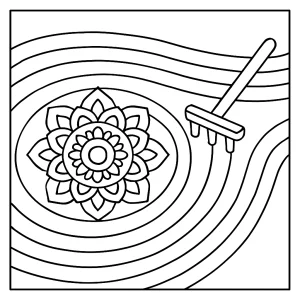 Mandala piesková záhrada omalovánka – mindfulness coloring page na vyfarbenie zdarma