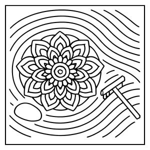 Mandala a piesková záhrada – mindfulness omalovánka coloring page na vytlačenie zdarma