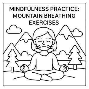 Mindfulness mountain breathing exercises omalovánka – coloring page pre deti na vyfarbenie