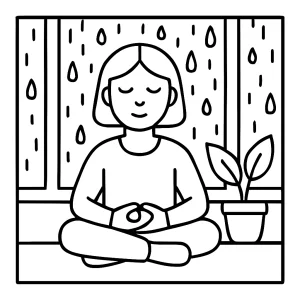 Mindfulness rainfall window meditation coloring page – omalovánka meditácia pri daždi za oknom na vyfarbenie