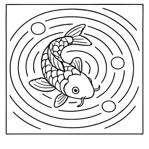 Zen koi ripple mindfulness coloring page – omalovánka s kaprom koi a vlnkami na vode na vytlačenie zadarmo