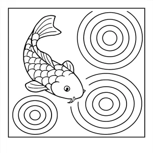 Mindfulness zen koi ripple coloring page omalovánka pre deti aj dospelých na vyfarbenie