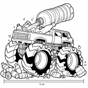 Eko monster truck drví plastové fľaše – omalovánka na vytlačenie