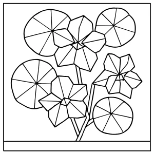 Nasturtium origami collage coloring page – omalovánka na vytlačenie kapucínok v štýle origami
