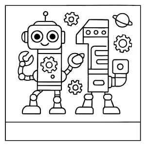 Omalovánka čísla 11 v tvare robotov – coloring page na tlač, vhodná pre deti a predškolákov