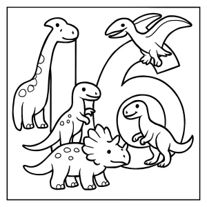 Omaľovánka číslo 16 z dinosaurov, tlačiteľná stránka na vymaľovanie