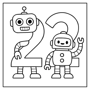 Omalovánka číslo 22 tvorená robotmi, coloring page na vytlačenie a vyfarbenie pre deti