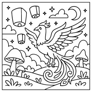 Phoenix Lantern Festival omalovánka – magická coloring page na vyfarbenie pre deti zadarmo