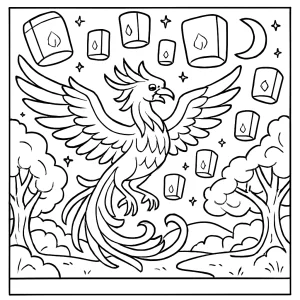 Phoenix Lantern Festival omalovánka – magická festivalová coloring page na vymaľovanie zadarmo