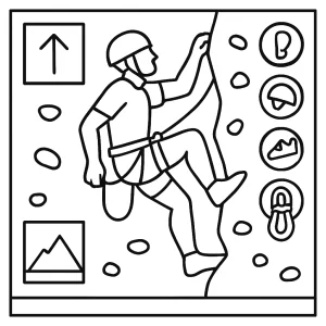 Rock climbing athlete tactical diagram coloring page – omalovánka športovca na skale na vytlačenie