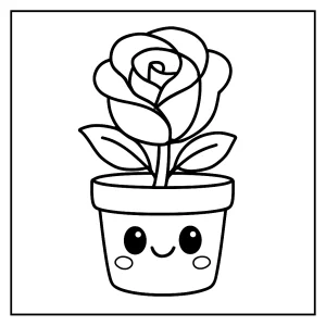 Kawaii ruža v kvetináči coloring page – omaľovánka pre deti na vymaľovanie