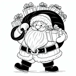 Santa Claus s vreciom darčekov omalovánka – coloring page na vytlačenie