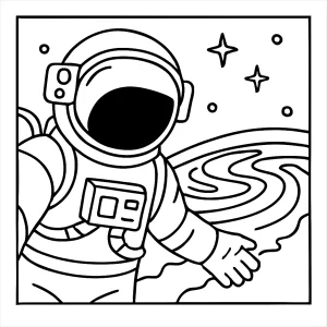 Vesmírna selfie s polárnou žiarou – omalovánka, coloring page na vytlačenie