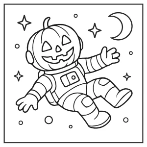 Strašidelný tekvicový astronaut omalovánka – coloring page na vytlačenie pre deti