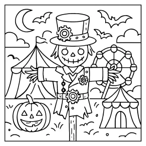 Steampunk strašiak karneval omalovánka – coloring page pre deti na vytlačenie