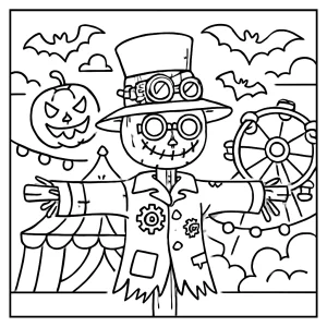 Steampunk strašiak karneval omalovánka – coloring page na vytlačenie a vyfarbenie