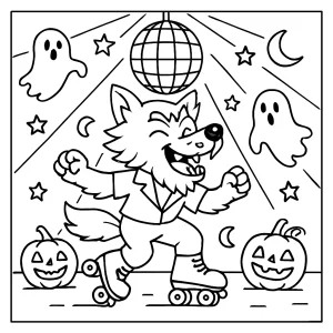 Omalovánka vlkolak na roller disco, coloring page zdarma na vytlačenie a vyfarbenie