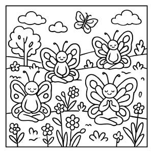 Jarná motýlia joga omalovánka – spring butterfly yoga retreat coloring page pre deti