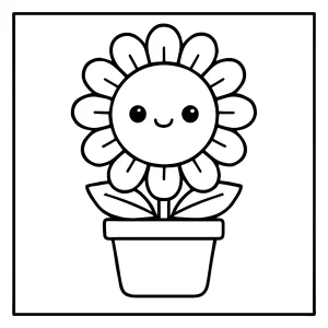 Roztomilá slnečnica v kvetináči – coloring page, omalovánka na vyfarbenie pre deti zdarma