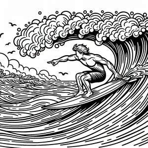 Surfér na veľkej vlne – omaľovánka na vytlačenie, coloring page pre deti