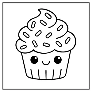 Sladký kawaii cupcake s posýpkami omaľovánka - coloring page pre deti na vyfarbenie