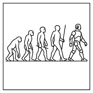 Evolúcia človeka omalovánka – siluety od australopiteka po budúceho kyborga, coloring page na vyfarbenie