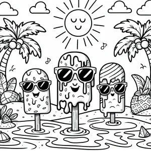 Tropické nanuky v slnečných okuliaroch – omalovánka coloring page na vytlačenie pre deti