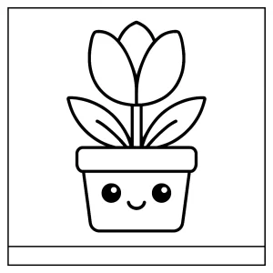 Omalovánka kawaii tulipán v kvetináči na vymaľovanie pre deti