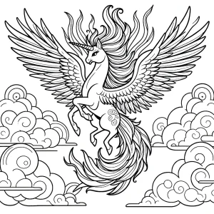 Jednorožec Fénix s dúhovými krídlami – magická omaľovánka coloring page na vyfarbenie