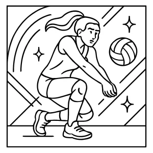 Volejbalista pod neónovými svetlami, omalovánka, coloring page na vytlačenie zdarma